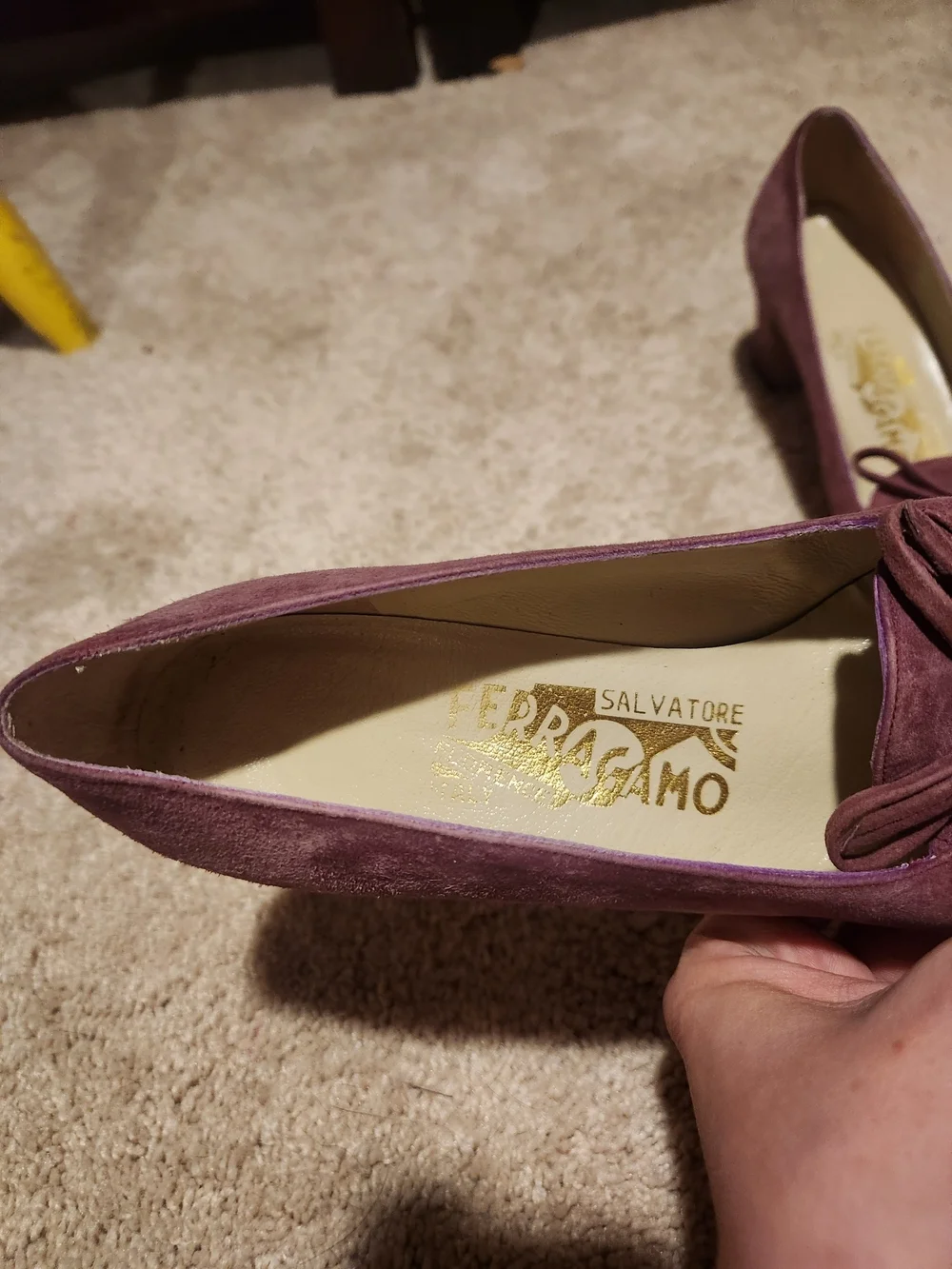 Salvatore Ferragamo Mauve Suede Ballet Flats with Bow Detail